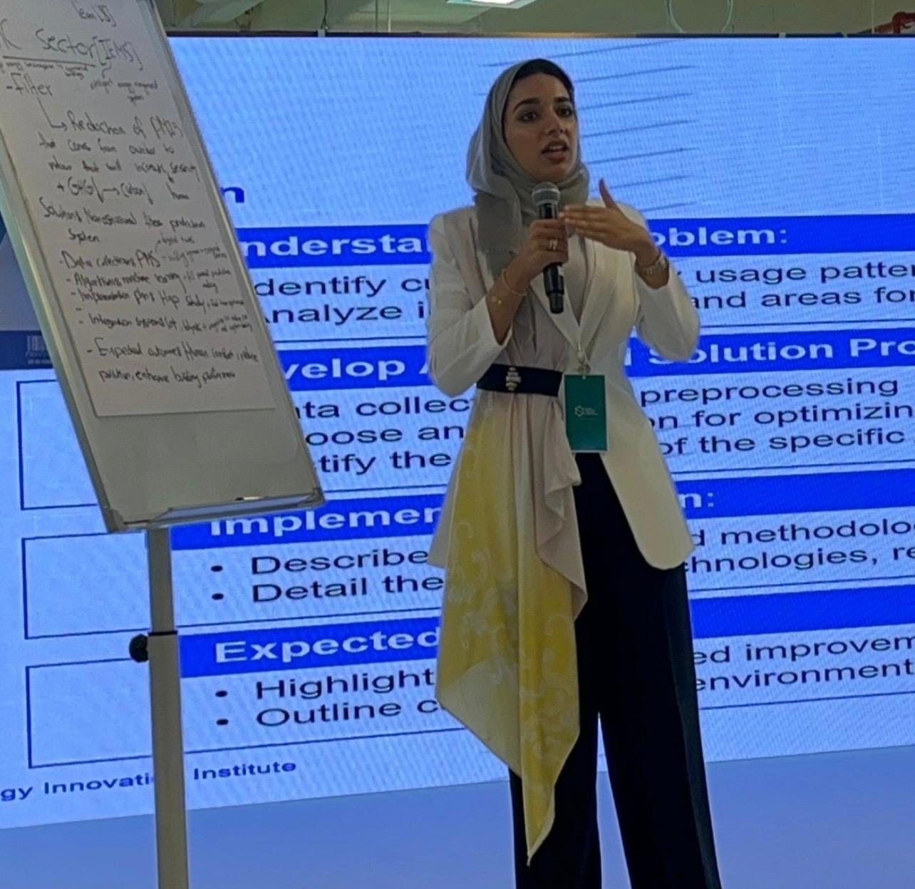Shaikha presenting an engineering solution in the UAE